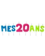 Bougies lettres sur piques "Mes 20 ans"