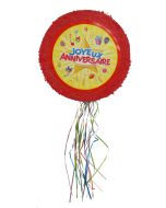 Piñata "Joyeux anniversaire" rouge et jaune