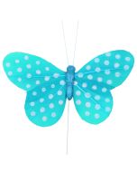 6 Papillons sur tige à pois - turquoise