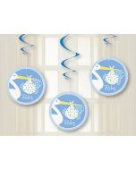 3 suspensions Baby-Shower cigogne bleu ciel