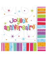 16 serviettes multicolores Joyeux anniversaire