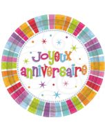 8 assiettes multicolores joyeux anniversaire