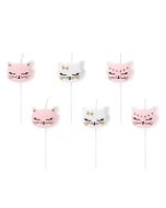 x 6 Bougies Anniversaire Chat rose et blanc