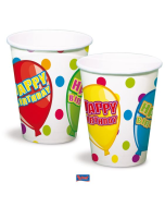 6 Gobelets Happy Birthday à pois - 250 ml 