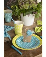 10 assiettes pois turquoise