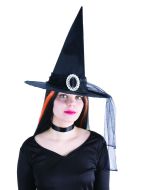 Chapeau de sorcière adulte - noir - boucle argent