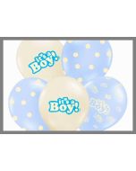 Lot de 6 Ballons bleus et ivoires - " It's a boy"