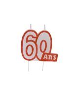 Bougie rouge et blanche 60 ans sur pique