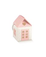 10 Boîtes à dragées maison rose et blanche à fleurs - grand modèle