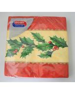 20 serviettes en papier Noël houx rouge - 33 cm x 33 cm 