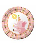 8 assiettes 1er anniversaire animaux fille - Ø 18 cm