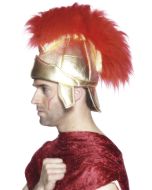 Casque romain avec plumes rouges