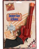 Pistolet Western bleu plastique et badge - adulte