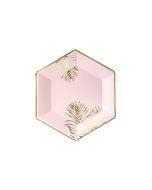 6 assiettes hexagonales rose et or 