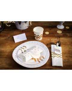 12 assiettes blanches chevrons or
