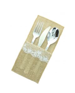 4 x Porte couvert jute et dentelle