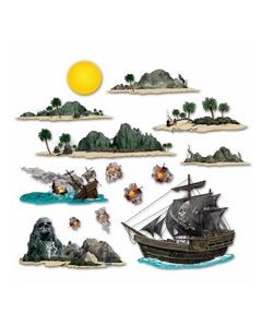 Poster île mystérieuse et bateau pirate  x14