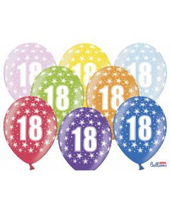 6 ballons multicolores 18eme anniversaire