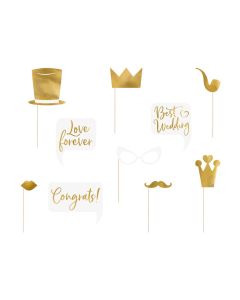 Accessoires photobooth mariage dorés x 10