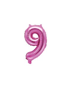 Ballon métallisé fuchsia chiffre 9 - 36 cm