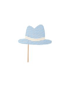 Chapeau photobooth vichy bleu ciel et blanc en tissu 23 cm