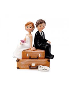 Couple Mariés bouquet sur valise 16 cm