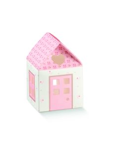 10 Boîtes à dragées maison rose et blanche à fleurs - petit modèle