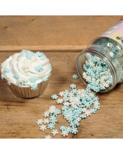Confettis gâteau flocon de neige en sucre blanc et bleu