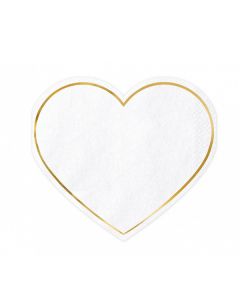 20 Serviettes coeur blanche et or