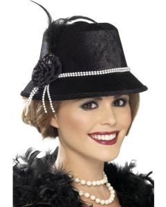 Chapeau 1920 noir avec perles et plumes