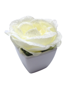 Rose pailletée blanche avec pot