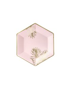 6 assiettes hexagonales rose et or 