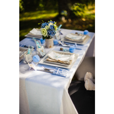 Chemin De Table En Lin Raye Bleu Ciel Et Blanc