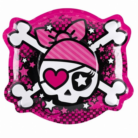 Assiettes Anniversaire Pink Pirates Tete De Mort