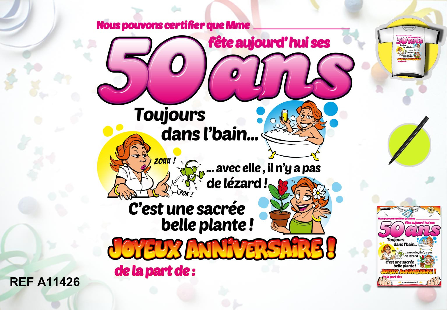 T Shirt Femme Anniversaire 50 Ans Personnalisable Avec Stylo A Prix Choc