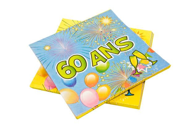 Serviettes Joyeux Anniversaire 60 Ans